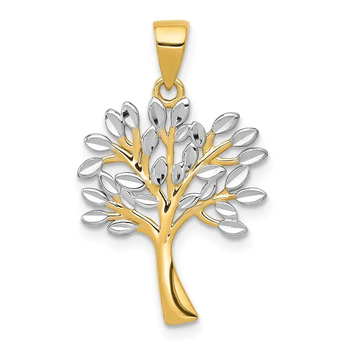 TreasureFineJewelers Necklaces 14K wRhodium Diamond Cut Tree Pendant
