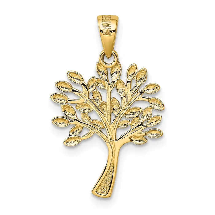 TreasureFineJewelers Necklaces 14K wRhodium Diamond Cut Tree Pendant