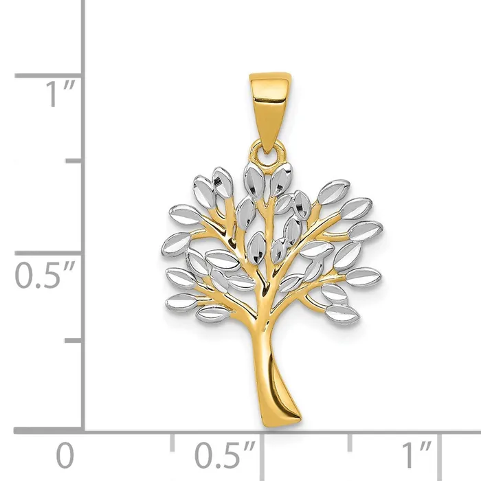 TreasureFineJewelers Necklaces 14K wRhodium Diamond Cut Tree Pendant