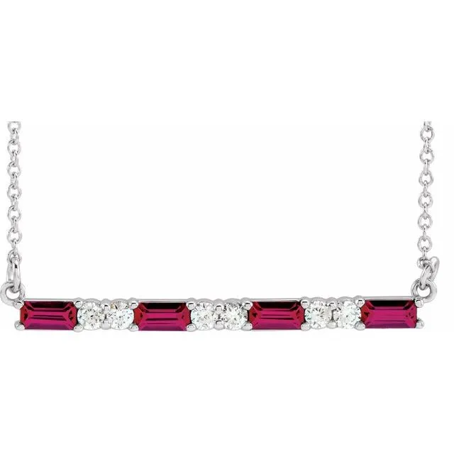 TreasureFineJewelers Necklaces 14K White Gold LabGrown Ruby 15 CTW Natural Diamond Bar 1618 Necklace TreasureFineJewelers Necklaces 14K White Gold LabGrown Ruby 15 CTW Natural Diamond Bar 1618 Necklace