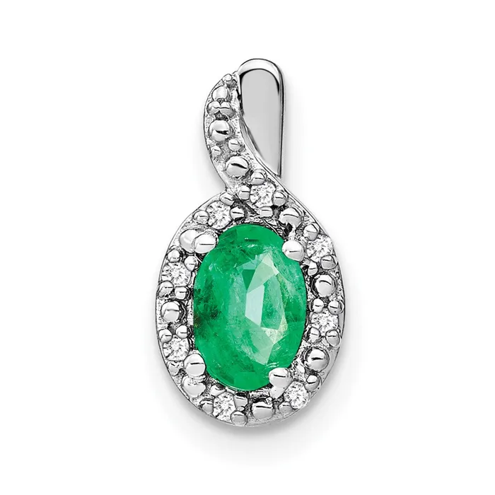 TreasureFineJewelers Necklaces 14k White Gold Oval Emerald and Diamond Pendant TreasureFineJewelers Necklaces 14k White Gold Oval Emerald and Diamond Pendant