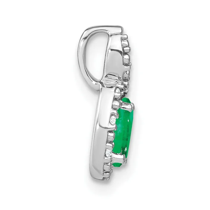 TreasureFineJewelers Necklaces 14k White Gold Oval Emerald and Diamond Pendant