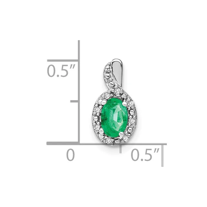 TreasureFineJewelers Necklaces 14k White Gold Oval Emerald and Diamond Pendant