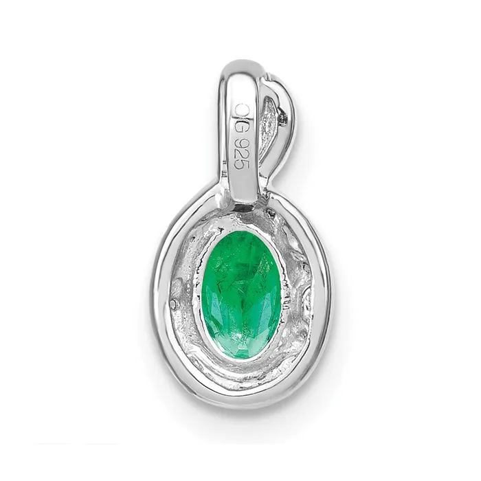 TreasureFineJewelers Necklaces 14k White Gold Oval Emerald and Diamond Pendant