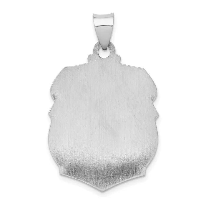 TreasureFineJewelers Necklaces 14K White Gold PolishSatin St Michael Badge Medal Hollow Pendant