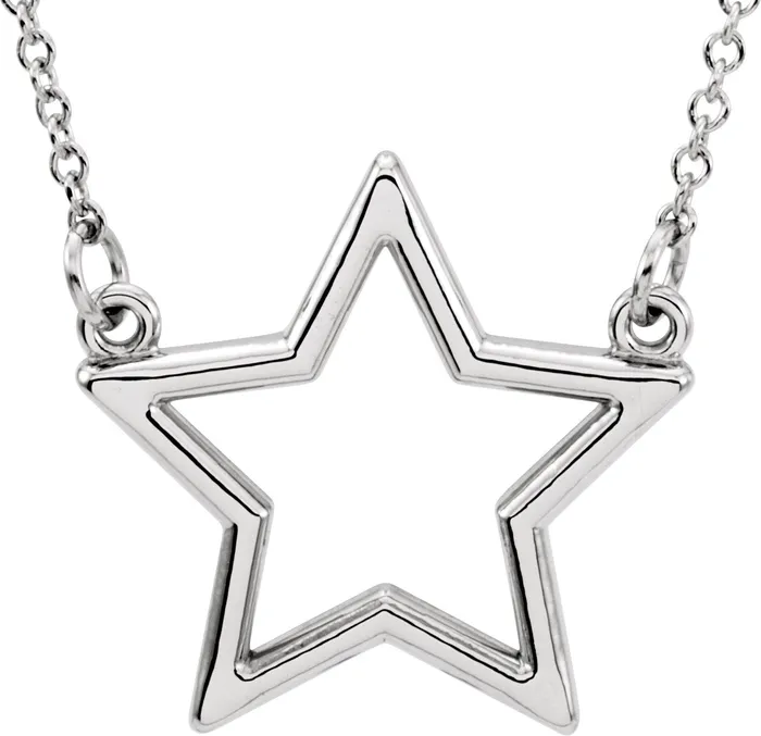 TreasureFineJewelers Necklaces 14K White Gold Star 16 Necklace