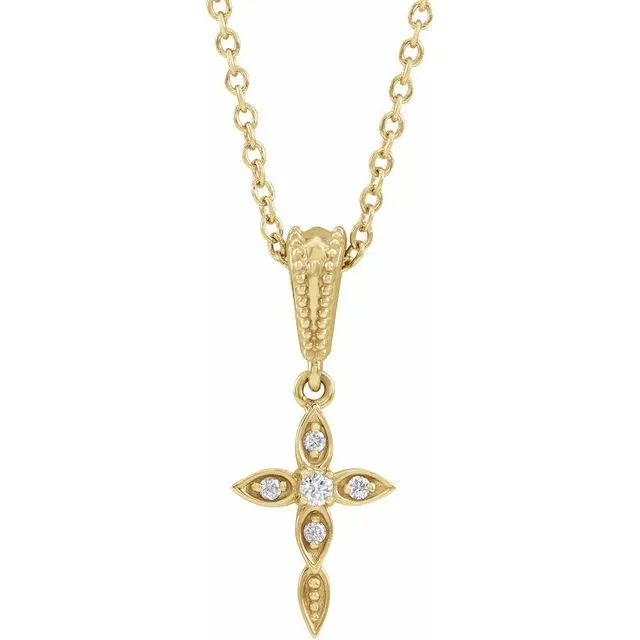 TreasureFineJewelers Necklaces 14K Yellow Gold 03 CTW Natural Diamond Petite VintageInspired 1618 Cross Necklace TreasureFineJewelers Necklaces 14K Yellow Gold 03 CTW Natural Diamond Petite VintageInspired 1618 Cross Necklace