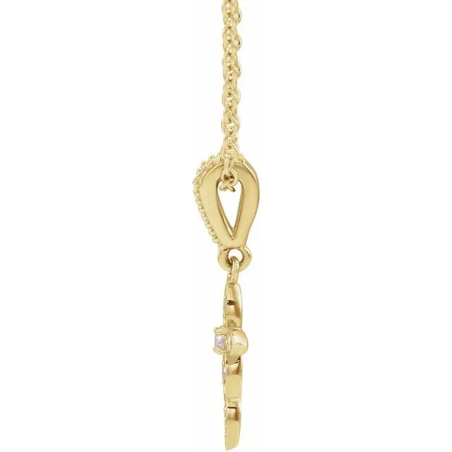 TreasureFineJewelers Necklaces 14K Yellow Gold 03 CTW Natural Diamond Petite VintageInspired 1618 Cross Necklace