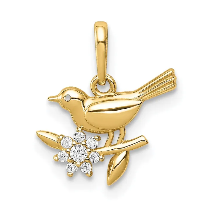 TreasureFineJewelers Necklaces 14k Yellow Gold Bird on a Branch CZ Pendant