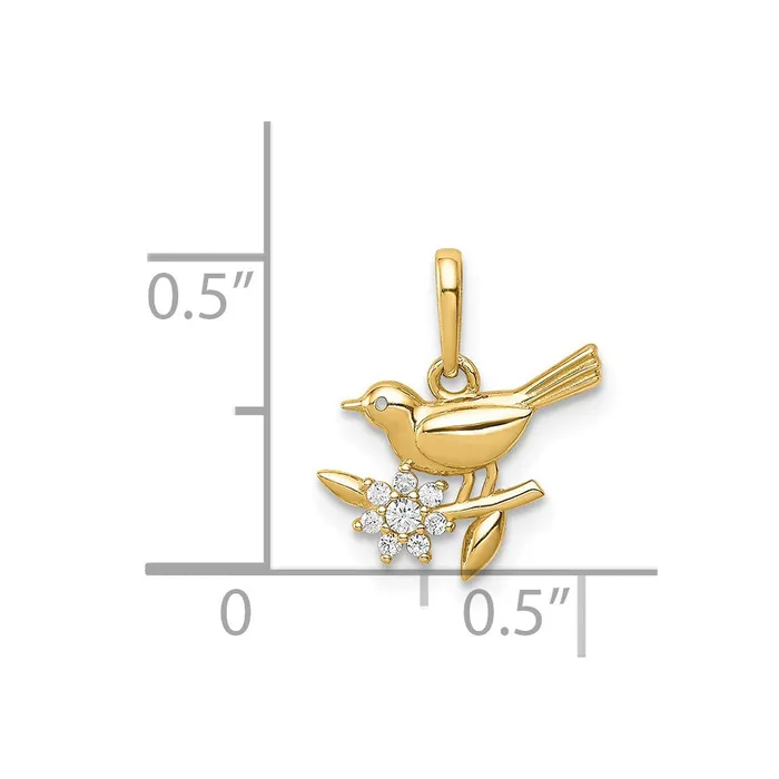 TreasureFineJewelers Necklaces 14k Yellow Gold Bird on a Branch CZ Pendant