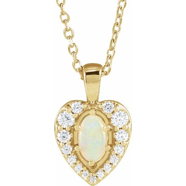 TreasureFineJewelers Necklaces 14K Yellow Gold Natural White Gold Opal Cabochon 18 CTW Natural Diamond 1618 Necklace TreasureFineJewelers Necklaces 14K Yellow Gold Natural White Gold Opal Cabochon 18 CTW Natural Diamond 1618 Necklace