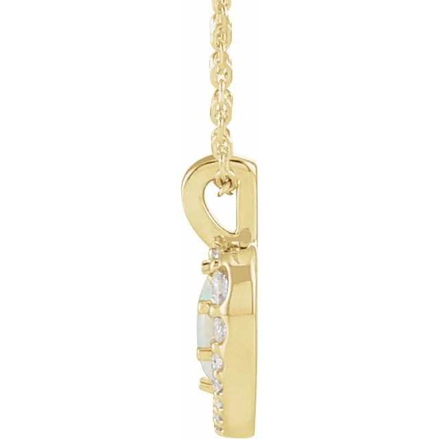 TreasureFineJewelers Necklaces 14K Yellow Gold Natural White Gold Opal Cabochon 18 CTW Natural Diamond 1618 Necklace