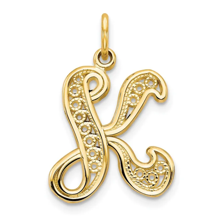 TreasureFineJewelers Necklaces 14k Yellow Gold Polished Script Filigree Letter K Initial Pendant TreasureFineJewelers Necklaces 14k Yellow Gold Polished Script Filigree Letter K Initial Pendant