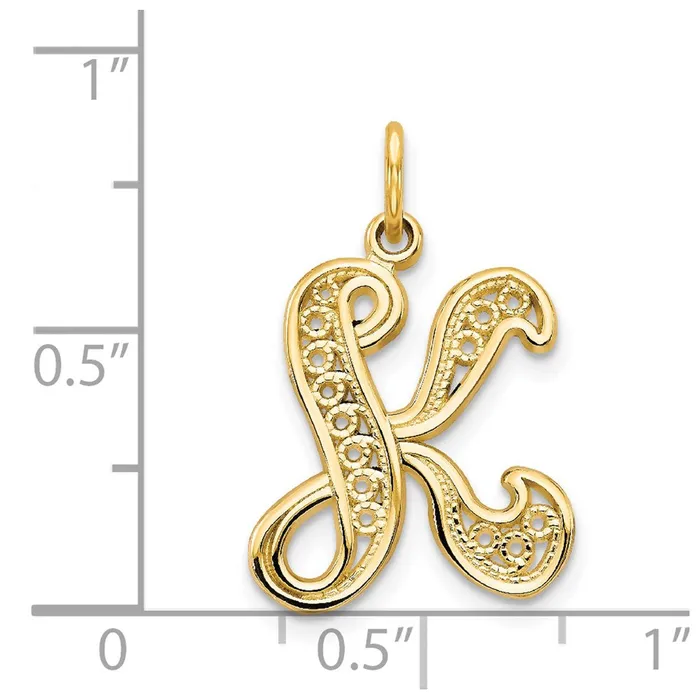 TreasureFineJewelers Necklaces 14k Yellow Gold Polished Script Filigree Letter K Initial Pendant