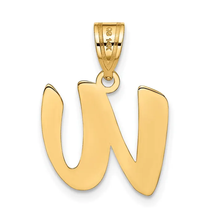 TreasureFineJewelers Necklaces 14k Yellow Gold Polished Script Letter W Initial Pendant
