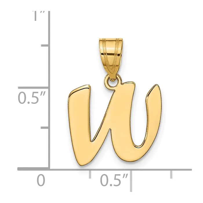 TreasureFineJewelers Necklaces 14k Yellow Gold Polished Script Letter W Initial Pendant