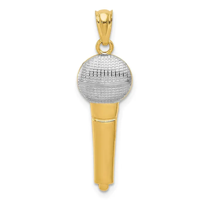 TreasureFineJewelers Necklaces 14k Yellow Gold Rhodium and Rhodium Microphone Pendant TreasureFineJewelers Necklaces 14k Yellow Gold Rhodium and Rhodium Microphone Pendant