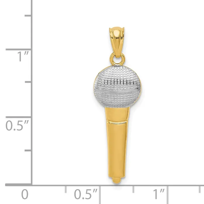 TreasureFineJewelers Necklaces 14k Yellow Gold Rhodium and Rhodium Microphone Pendant