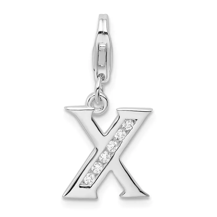 TreasureFineJewelers Necklaces Amore La Vita Sterling Silver Rhodiumplated Polished CZ Letter X Initial Charm with Fancy Lobster Clasp TreasureFineJewelers Necklaces Amore La Vita Sterling Silver Rhodiumplated Polished CZ Letter X Initial Charm with Fancy Lobster Clasp