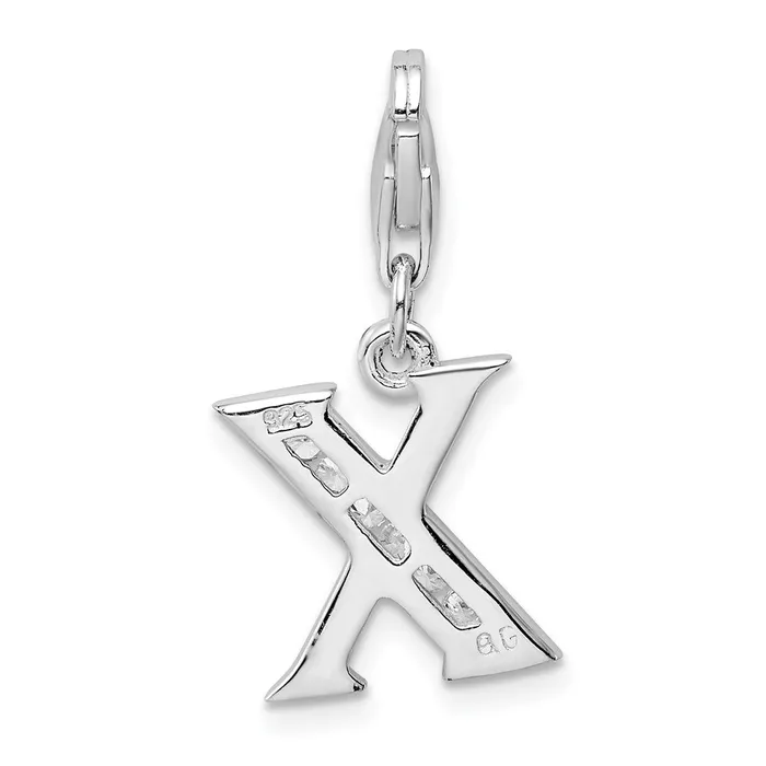 TreasureFineJewelers Necklaces Amore La Vita Sterling Silver Rhodiumplated Polished CZ Letter X Initial Charm with Fancy Lobster Clasp