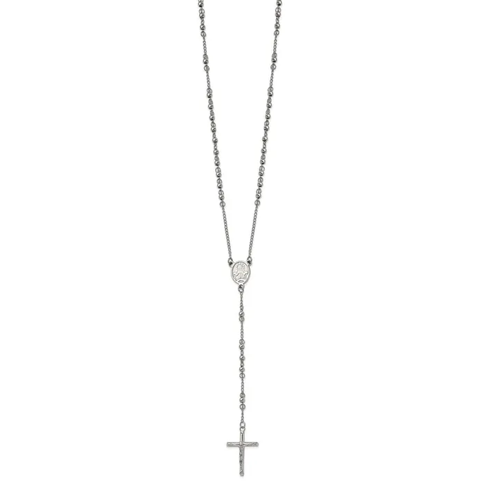 TreasureFineJewelers Necklaces Chisel Stainless Steel Polished 4mm Beaded 25 inch Rosary Necklace