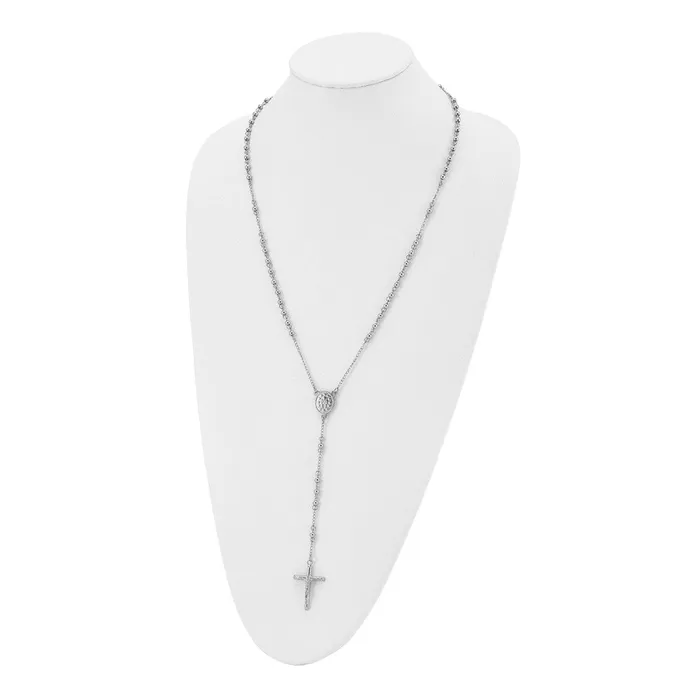 TreasureFineJewelers Necklaces Chisel Stainless Steel Polished 4mm Beaded 25 inch Rosary Necklace