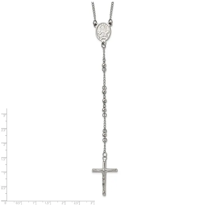 TreasureFineJewelers Necklaces Chisel Stainless Steel Polished 4mm Beaded 25 inch Rosary Necklace