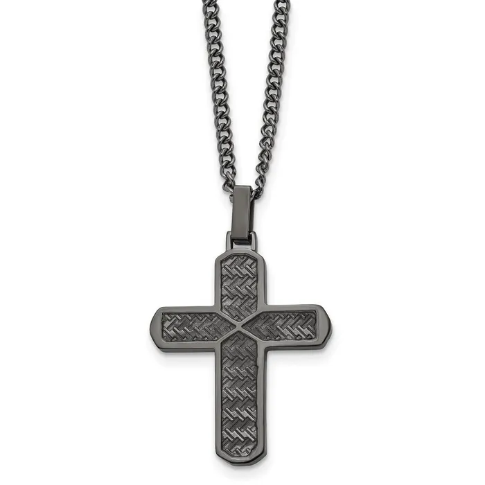 TreasureFineJewelers Necklaces Chisel Stainless Steel Polished and Textured Gun Metal IPplated Cross Pendant on a 22 inch Curb Chain Necklace TreasureFineJewelers Necklaces Chisel Stainless Steel Polished and Textured Gun Metal IPplated Cross Pendant on a 22 inch Curb Chain Necklace