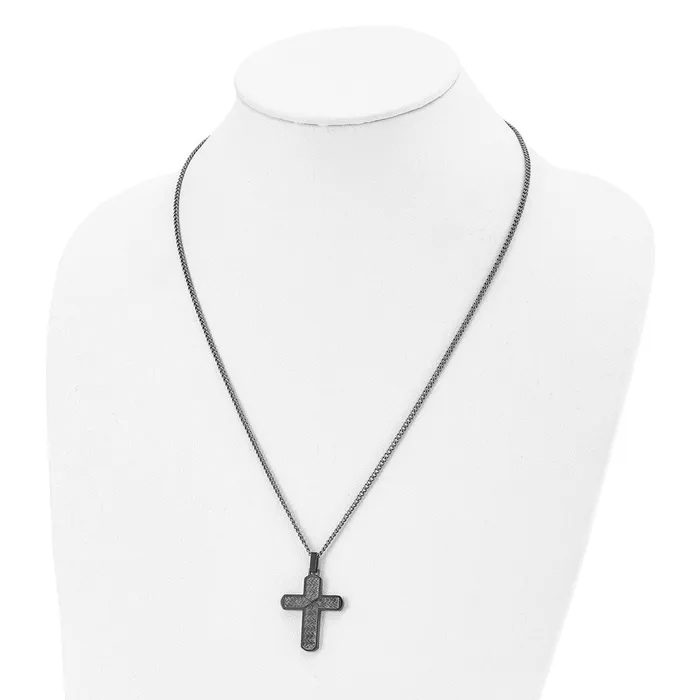 TreasureFineJewelers Necklaces Chisel Stainless Steel Polished and Textured Gun Metal IPplated Cross Pendant on a 22 inch Curb Chain Necklace