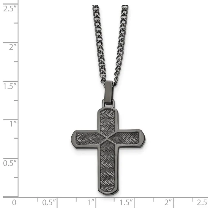TreasureFineJewelers Necklaces Chisel Stainless Steel Polished and Textured Gun Metal IPplated Cross Pendant on a 22 inch Curb Chain Necklace
