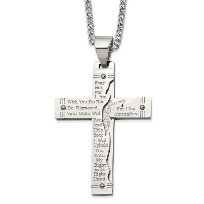 TreasureFineJewelers Necklaces Chisel Stainless Steel Polished Etched Isaiah 4110 Prayer Cross Pendant on a 24 inch Curb Chain Necklace TreasureFineJewelers Necklaces Chisel Stainless Steel Polished Etched Isaiah 4110 Prayer Cross Pendant on a 24 inch Curb Chain Necklace