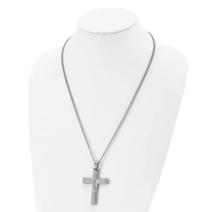TreasureFineJewelers Necklaces Chisel Stainless Steel Polished Etched Isaiah 4110 Prayer Cross Pendant on a 24 inch Curb Chain Necklace