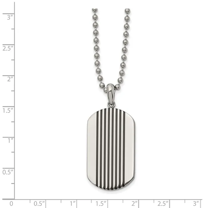 TreasureFineJewelers Necklaces Chisel Stainless Steel Polished with Black Enamel Stripes Dog Tag on a 22 inch Ball Chain Necklace