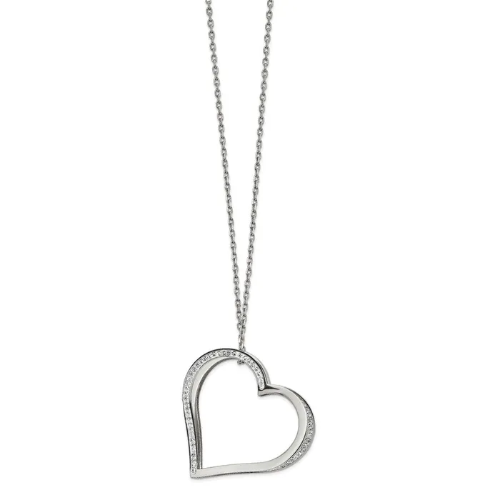 TreasureFineJewelers Necklaces Stainless Steel Polished wPreciosa Crystal Heart 18in w2in ext Necklace