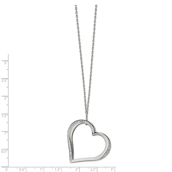 TreasureFineJewelers Necklaces Stainless Steel Polished wPreciosa Crystal Heart 18in w2in ext Necklace