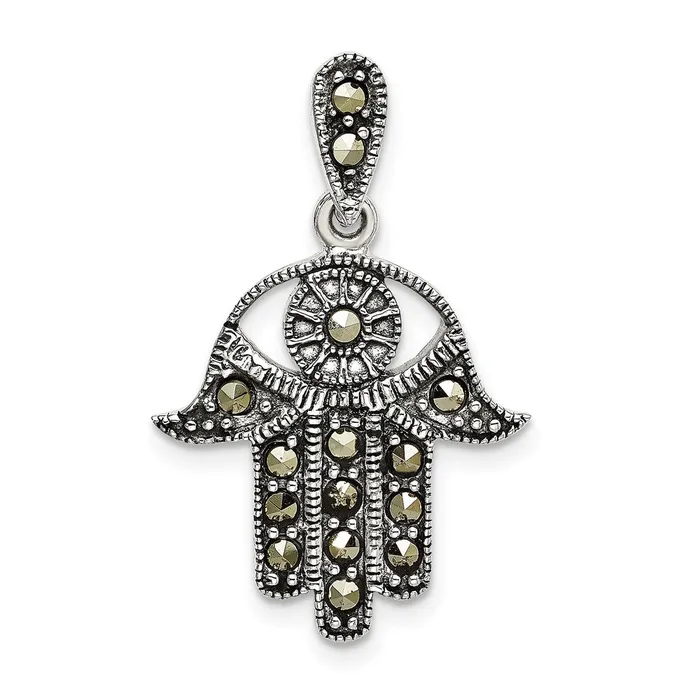 TreasureFineJewelers Necklaces Sterling Silver Antiqued Marcasite Chamseh Pendant TreasureFineJewelers Necklaces Sterling Silver Antiqued Marcasite Chamseh Pendant