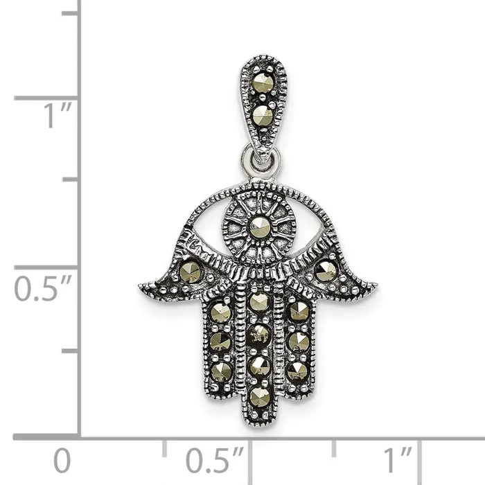 TreasureFineJewelers Necklaces Sterling Silver Antiqued Marcasite Chamseh Pendant