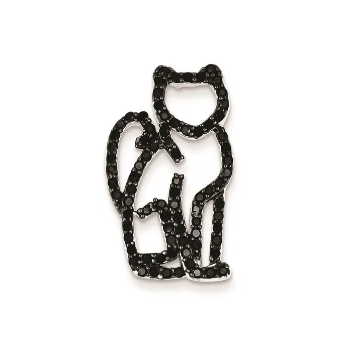 TreasureFineJewelers Necklaces Sterling Silver Black CZ w Black Rhodium Plating Cat Slide Pendant TreasureFineJewelers Necklaces Sterling Silver Black CZ w Black Rhodium Plating Cat Slide Pendant