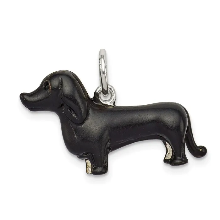 TreasureFineJewelers Necklaces Sterling Silver Black Enamel Dachshund Pendant TreasureFineJewelers Necklaces Sterling Silver Black Enamel Dachshund Pendant