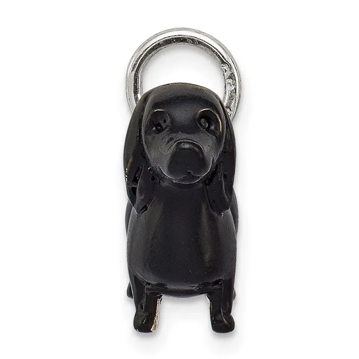 TreasureFineJewelers Necklaces Sterling Silver Black Enamel Dachshund Pendant