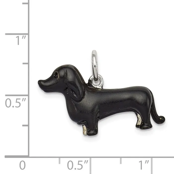 TreasureFineJewelers Necklaces Sterling Silver Black Enamel Dachshund Pendant