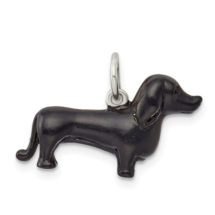 TreasureFineJewelers Necklaces Sterling Silver Black Enamel Dachshund Pendant