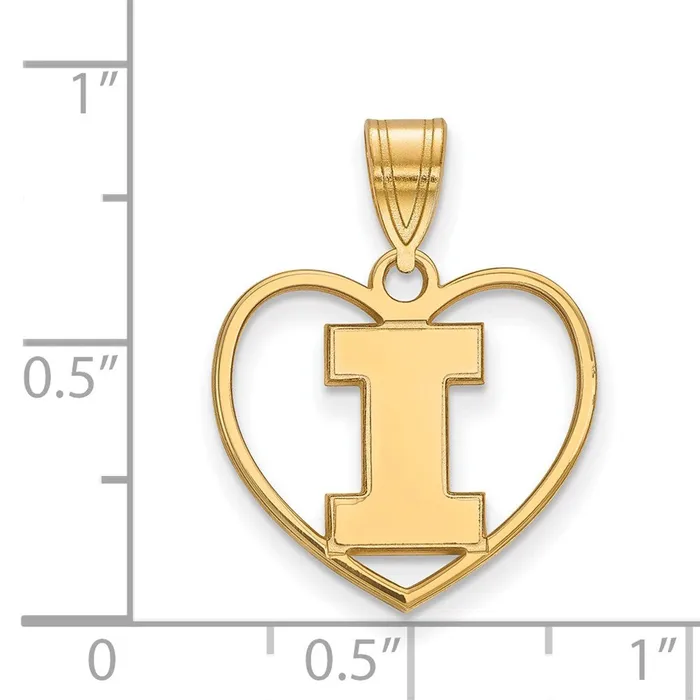 TreasureFineJewelers Necklaces Sterling Silver Goldplated University of Illinois Letter I Heart Pendant