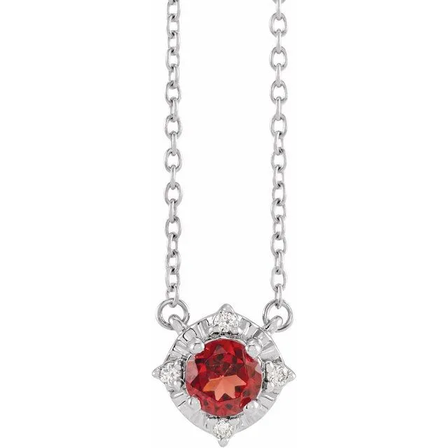 TreasureFineJewelers Necklaces Sterling Silver Natural Mozambique Garnet 04 CTW Natural Diamond HaloStyle 18 Necklace TreasureFineJewelers Necklaces Sterling Silver Natural Mozambique Garnet 04 CTW Natural Diamond HaloStyle 18 Necklace