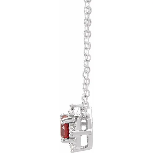 TreasureFineJewelers Necklaces Sterling Silver Natural Mozambique Garnet 04 CTW Natural Diamond HaloStyle 18 Necklace