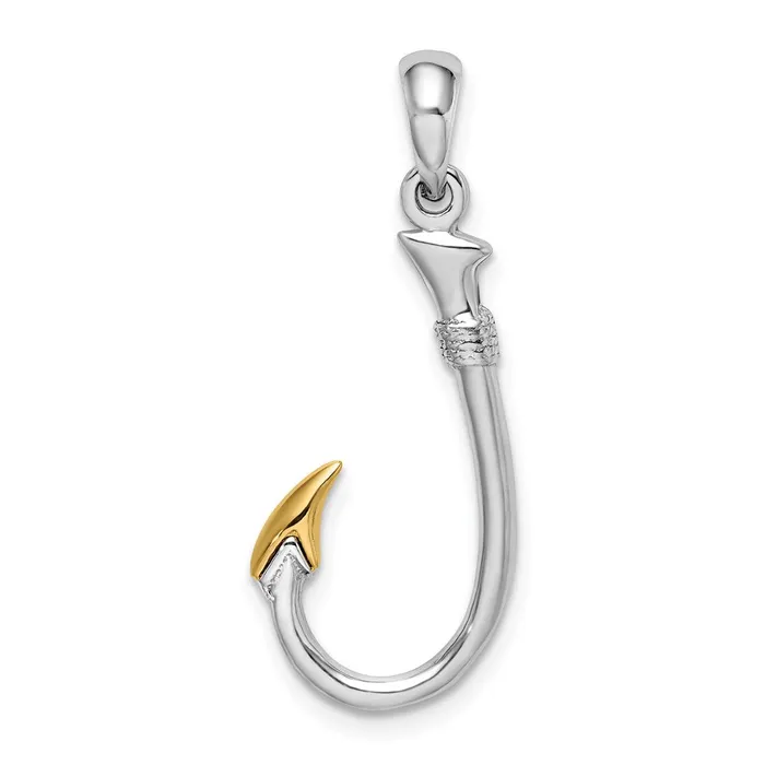 TreasureFineJewelers Necklaces Sterling Silver Polished 3D Fish Hook w14k Accent Pendant TreasureFineJewelers Necklaces Sterling Silver Polished 3D Fish Hook w14k Accent Pendant