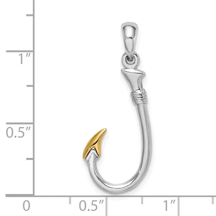 TreasureFineJewelers Necklaces Sterling Silver Polished 3D Fish Hook w14k Accent Pendant