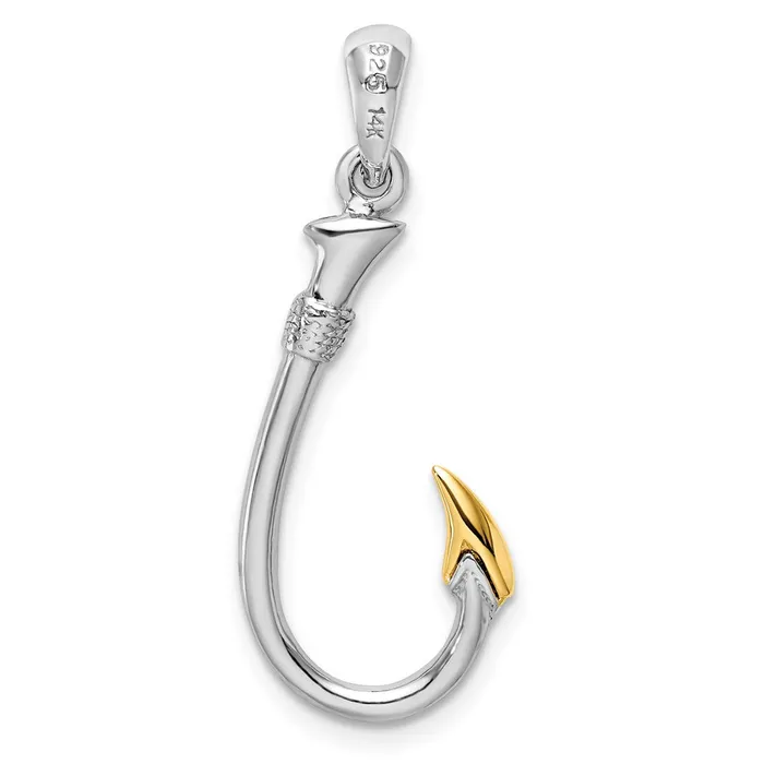 TreasureFineJewelers Necklaces Sterling Silver Polished 3D Fish Hook w14k Accent Pendant