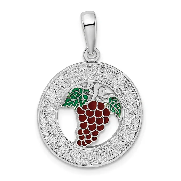 TreasureFineJewelers Necklaces Sterling Silver Polished Enamel Traverse CityMi wGrapes Pendant TreasureFineJewelers Necklaces Sterling Silver Polished Enamel Traverse CityMi wGrapes Pendant