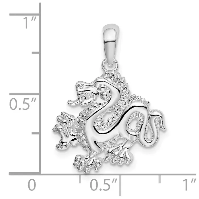 TreasureFineJewelers Necklaces Sterling Silver Polished Small Dragon Pendant